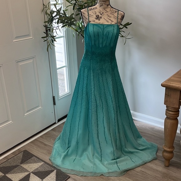 Vintage Dresses & Skirts - Vintage Prom Dress Gown Jasjas Design Beaded Silk Blue Size 12